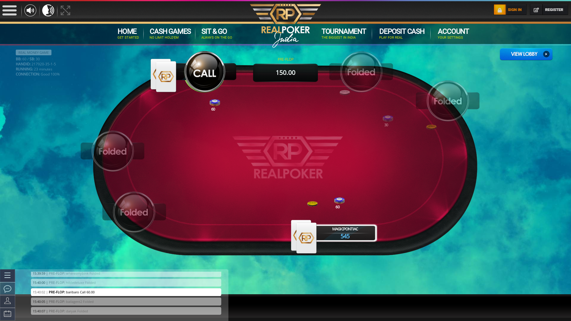 Indian online poker on a 10 player table in the 22nd minute match up