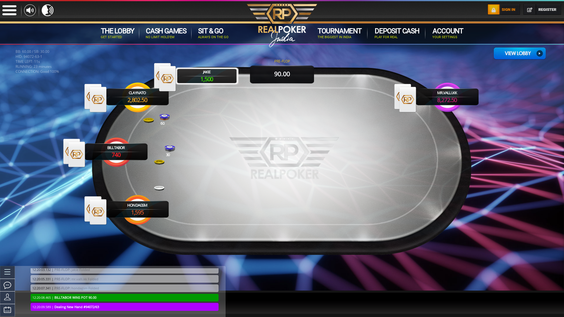 Indian online poker on a 10 player table in the 22nd minute match up
