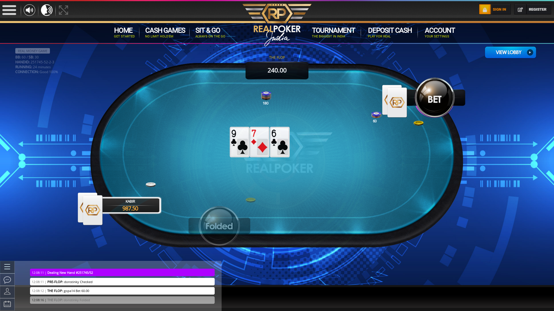 Indian online poker on a 10 player table in the 23rd minute match up