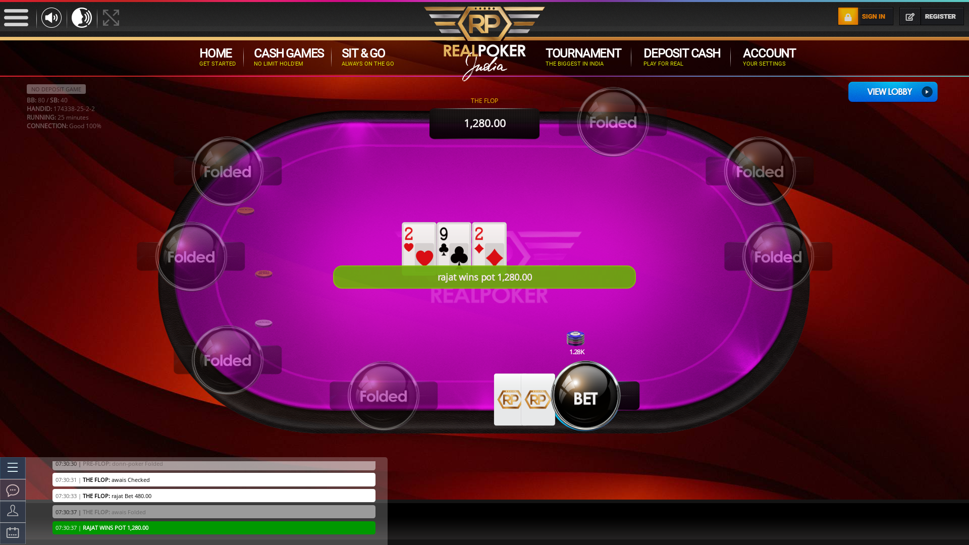 Indian online poker on a 10 player table in the 25th minute match up