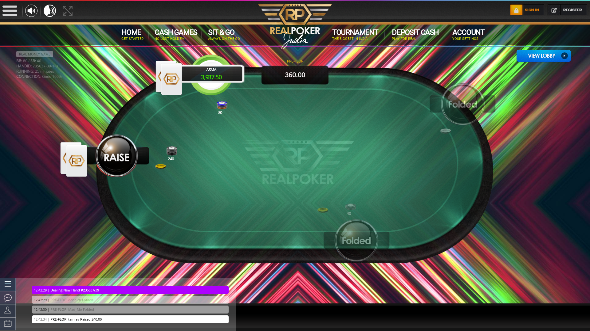 Indian online poker on a 10 player table in the 25th minute match up