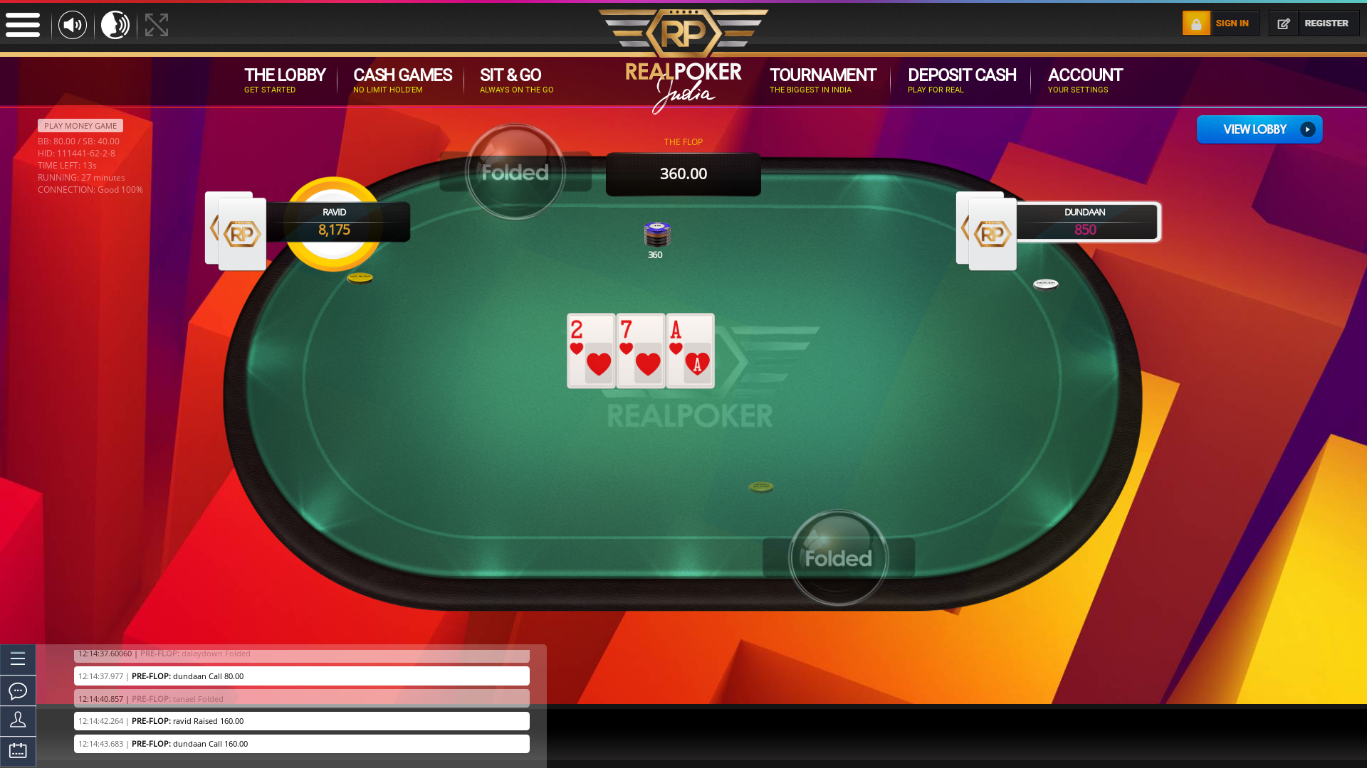 Indian online poker on a 10 player table in the 27th minute match up