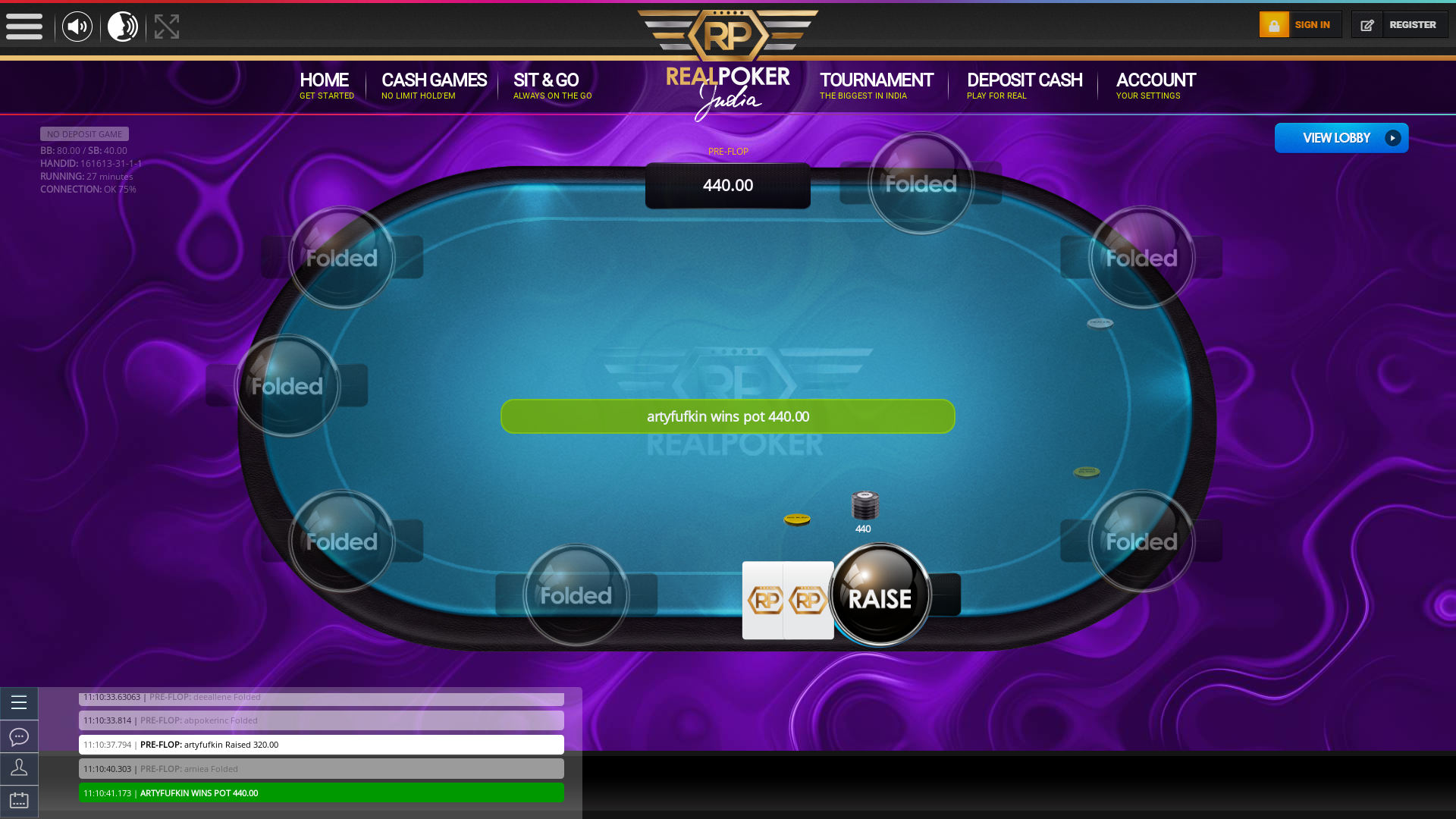 Indian online poker on a 10 player table in the 27th minute match up
