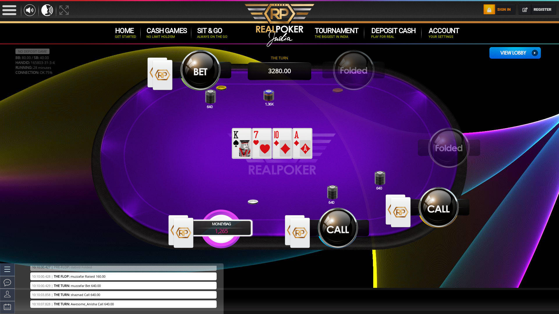 Indian online poker on a 10 player table in the 28th minute match up