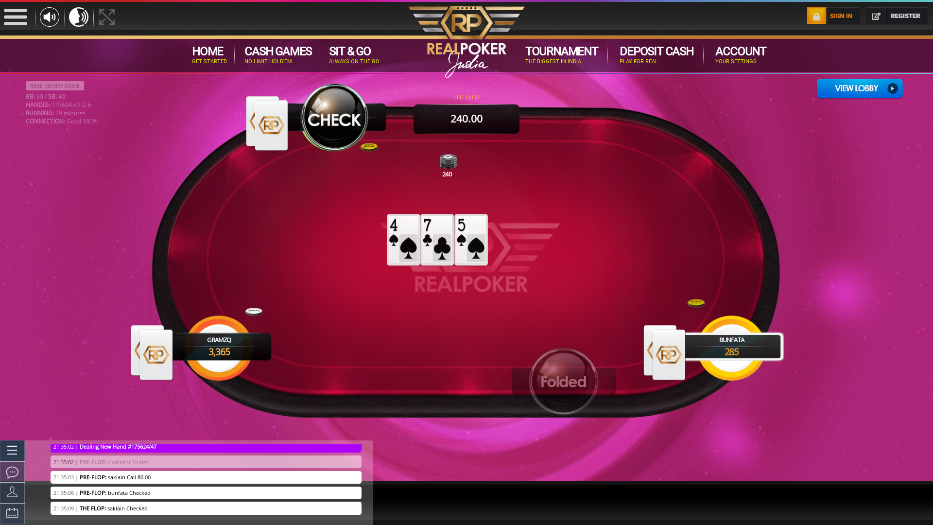 Indian online poker on a 10 player table in the 29th minute match up