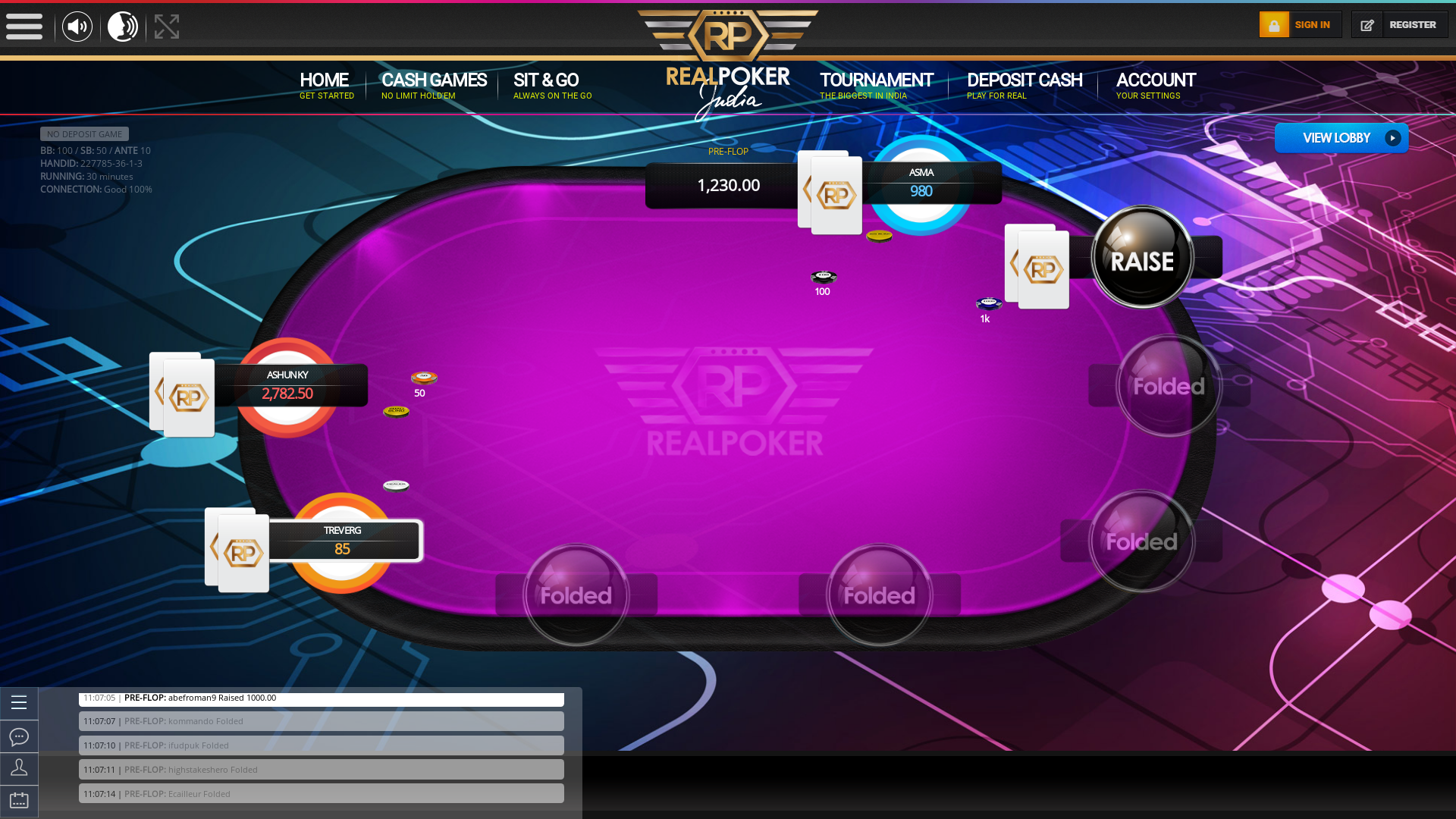 Indian online poker on a 10 player table in the 30th minute match up