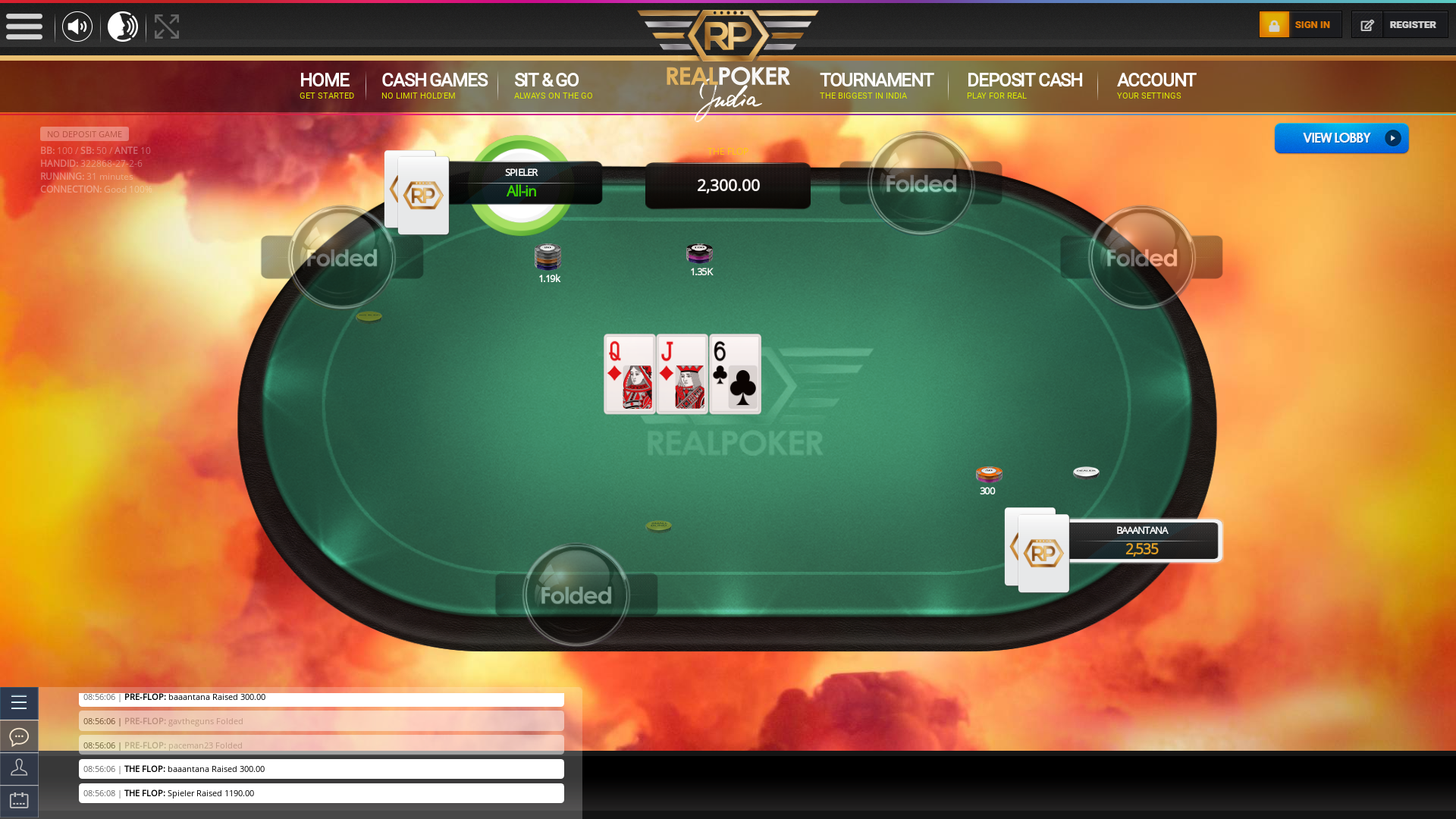 Indian online poker on a 10 player table in the 30th minute match up
