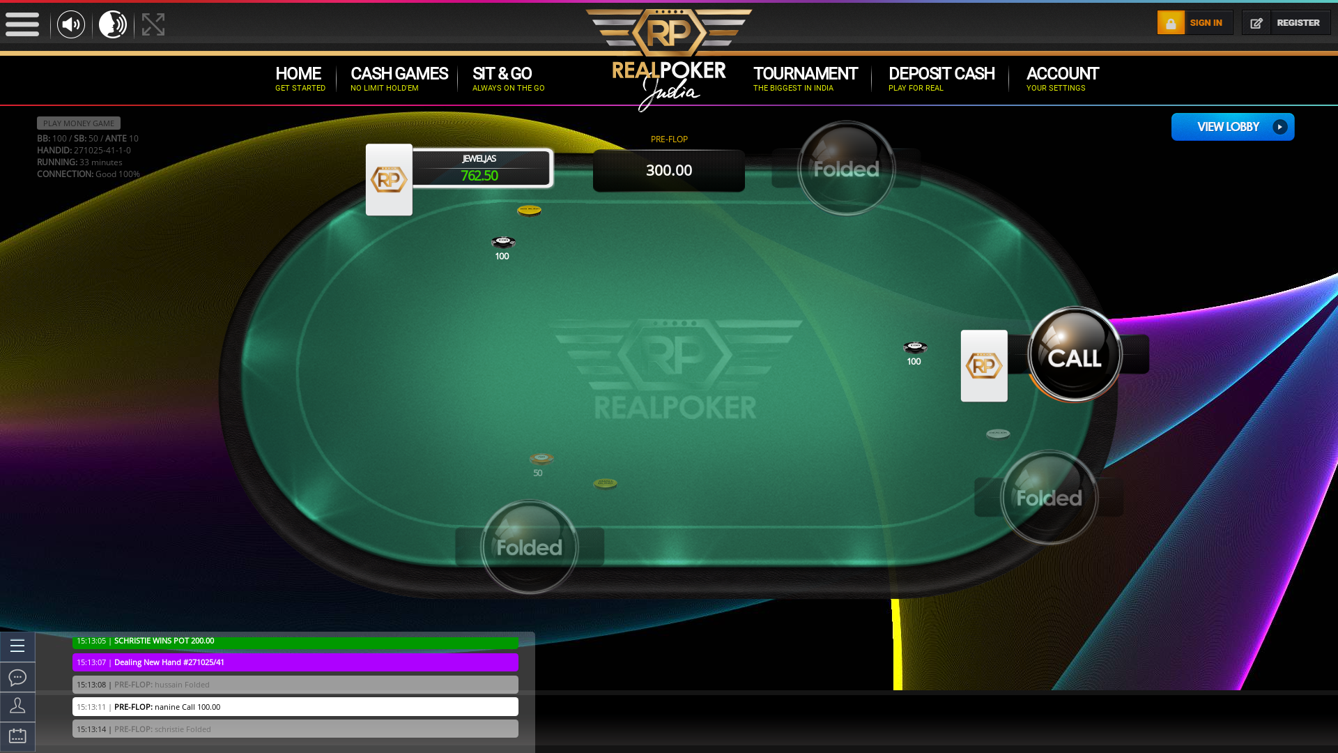 Indian online poker on a 10 player table in the 33rd minute match up