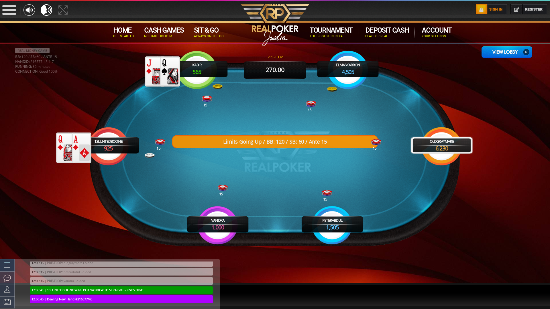 Indian online poker on a 10 player table in the 34th minute match up