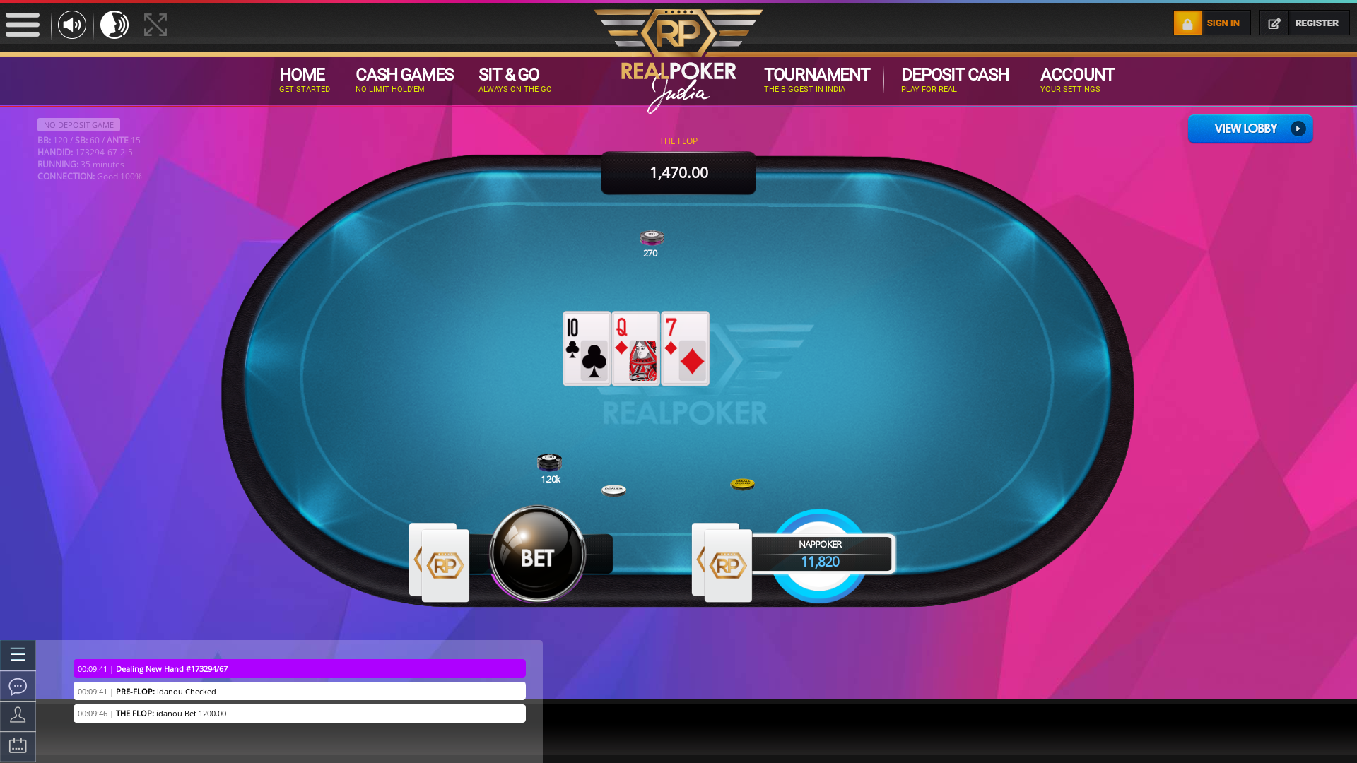 Indian online poker on a 10 player table in the 35th minute match up