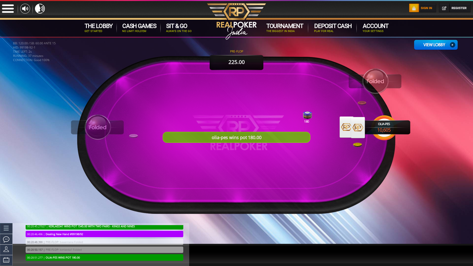 Indian online poker on a 10 player table in the 37th minute match up