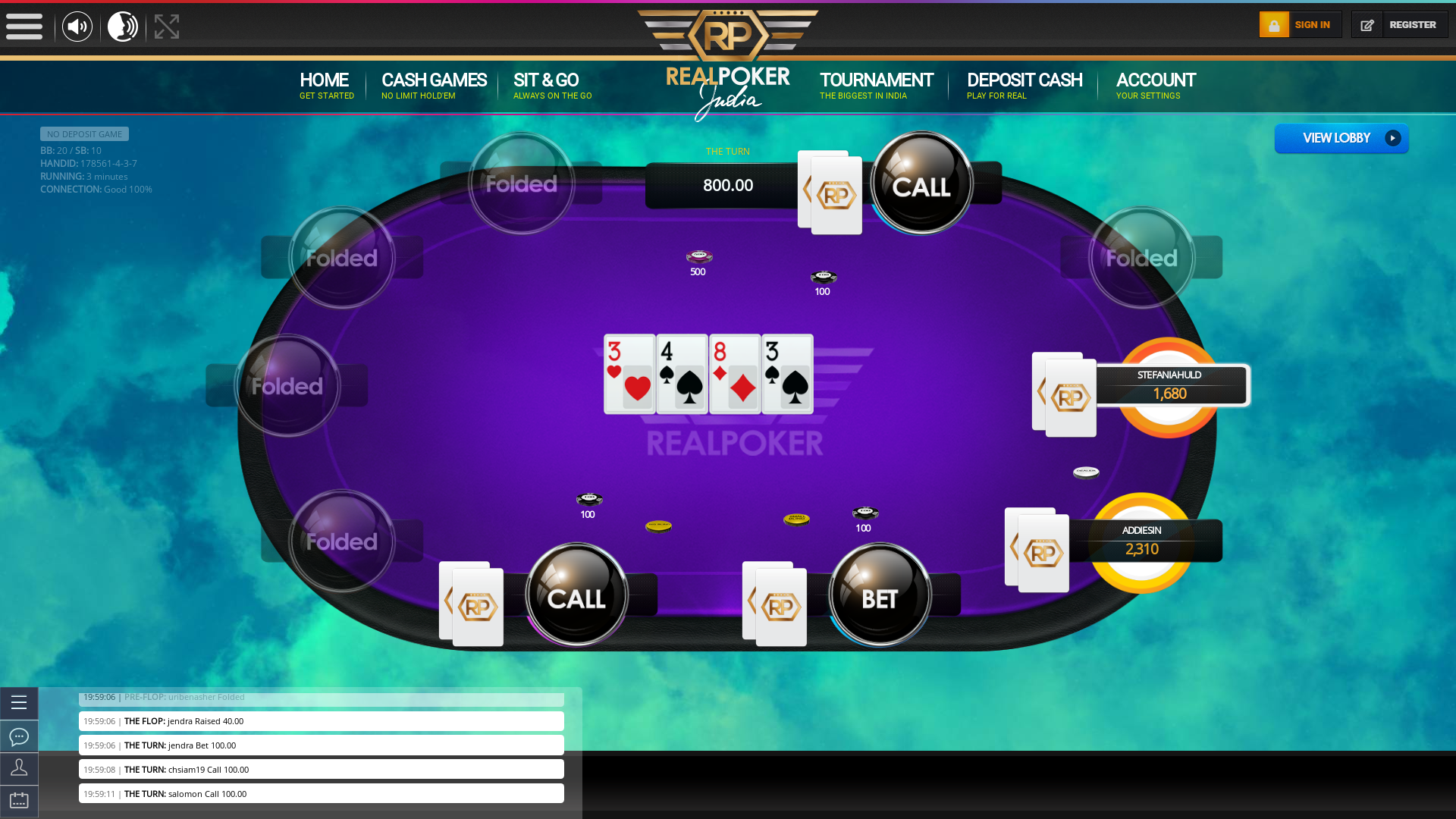 Indian online poker on a 10 player table in the 3rd minute match up