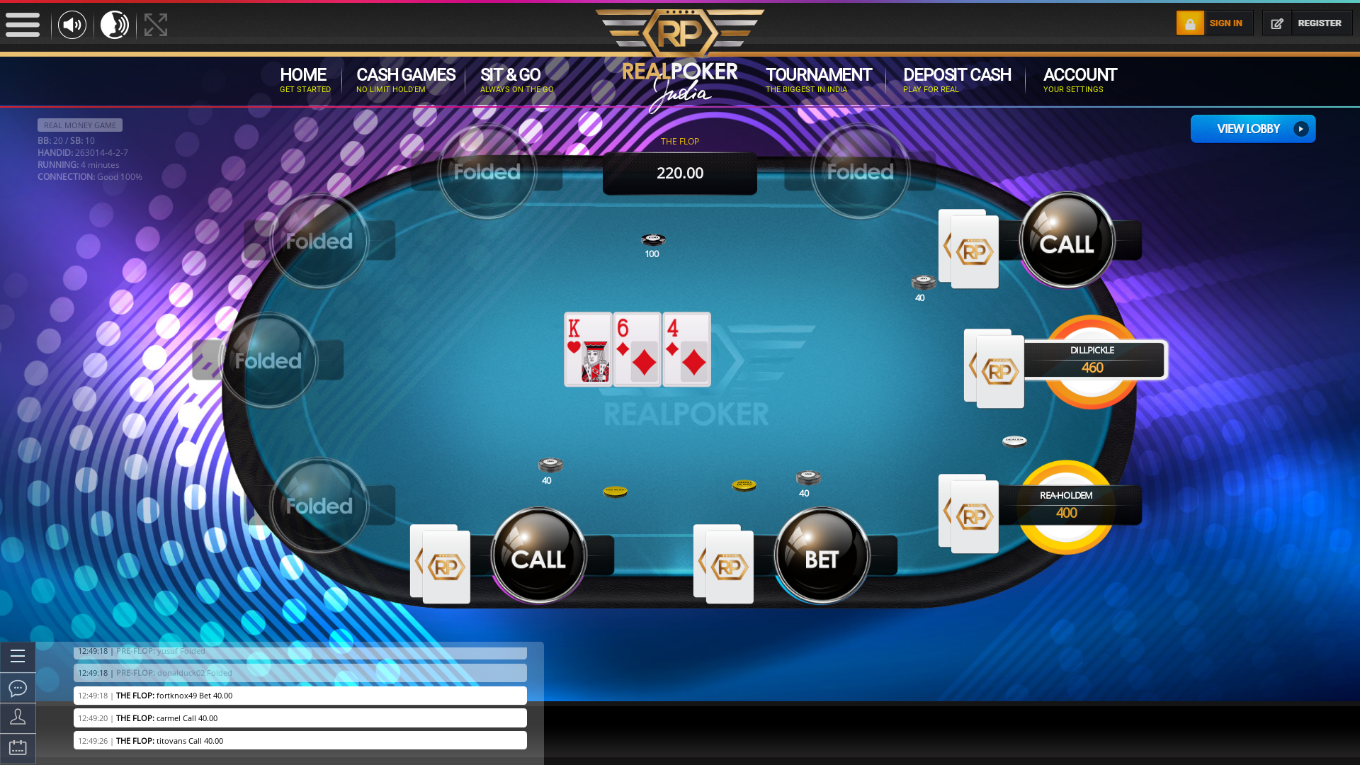 Indian online poker on a 10 player table in the 3rd minute match up