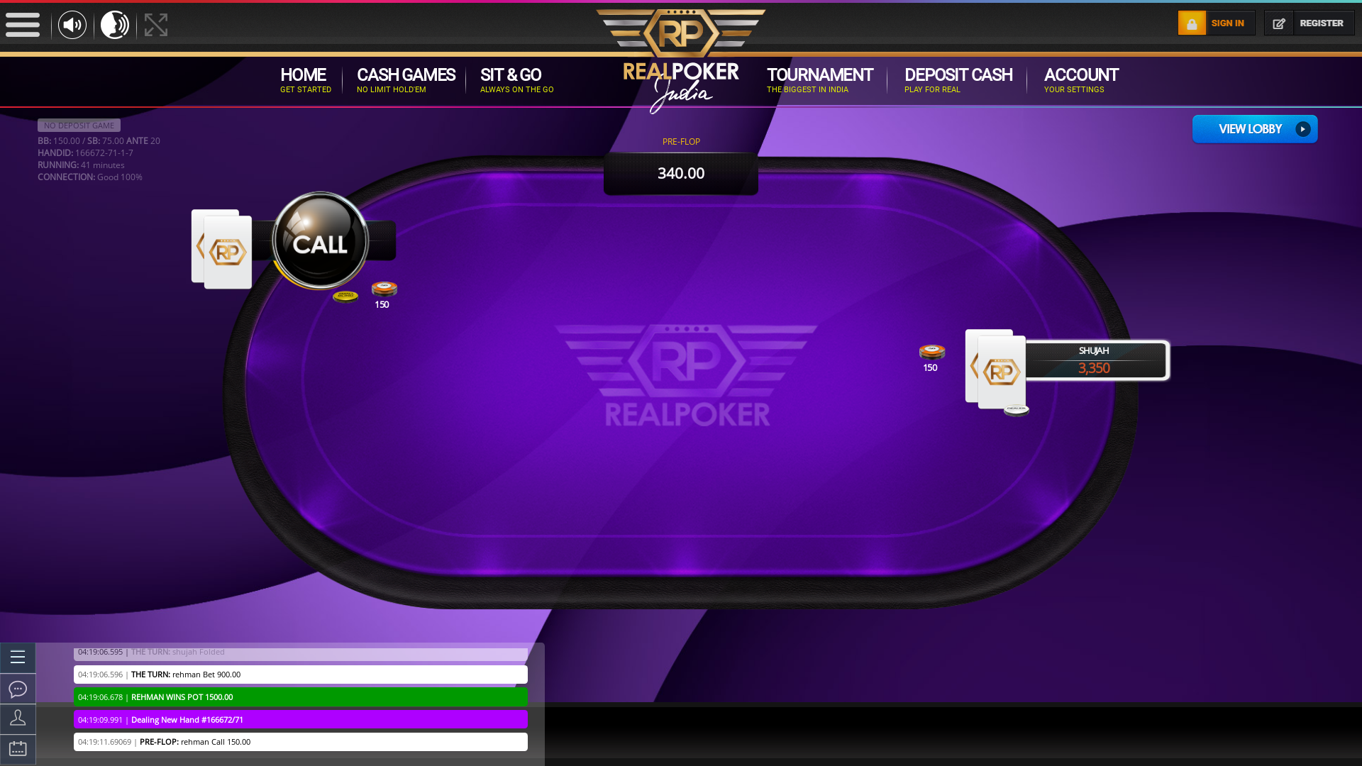 Indian online poker on a 10 player table in the 41st minute match up