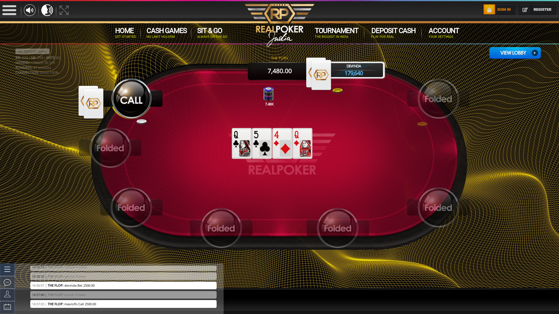 Indian online poker on a 10 player table in the 41st minute match up