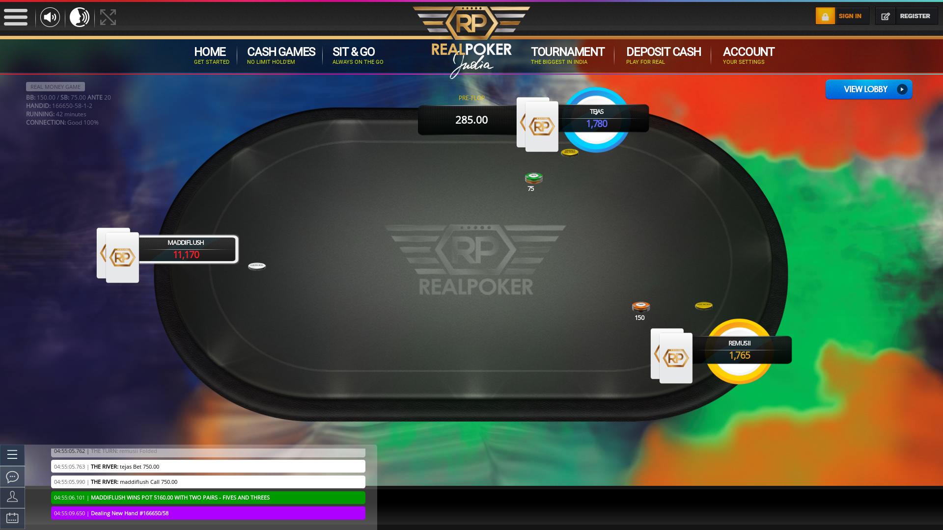 Indian online poker on a 10 player table in the 42nd minute match up