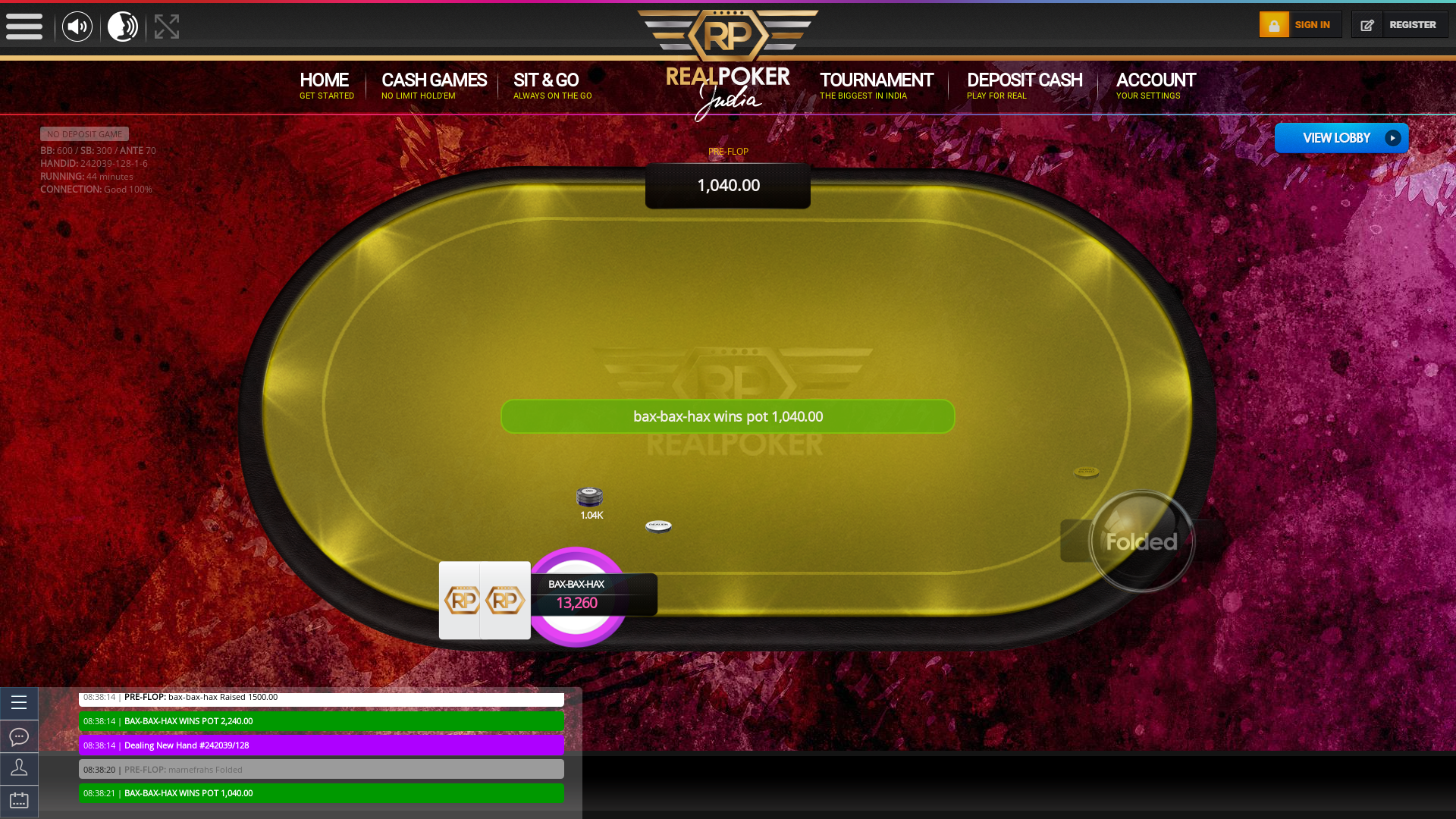 Indian online poker on a 10 player table in the 44th minute match up