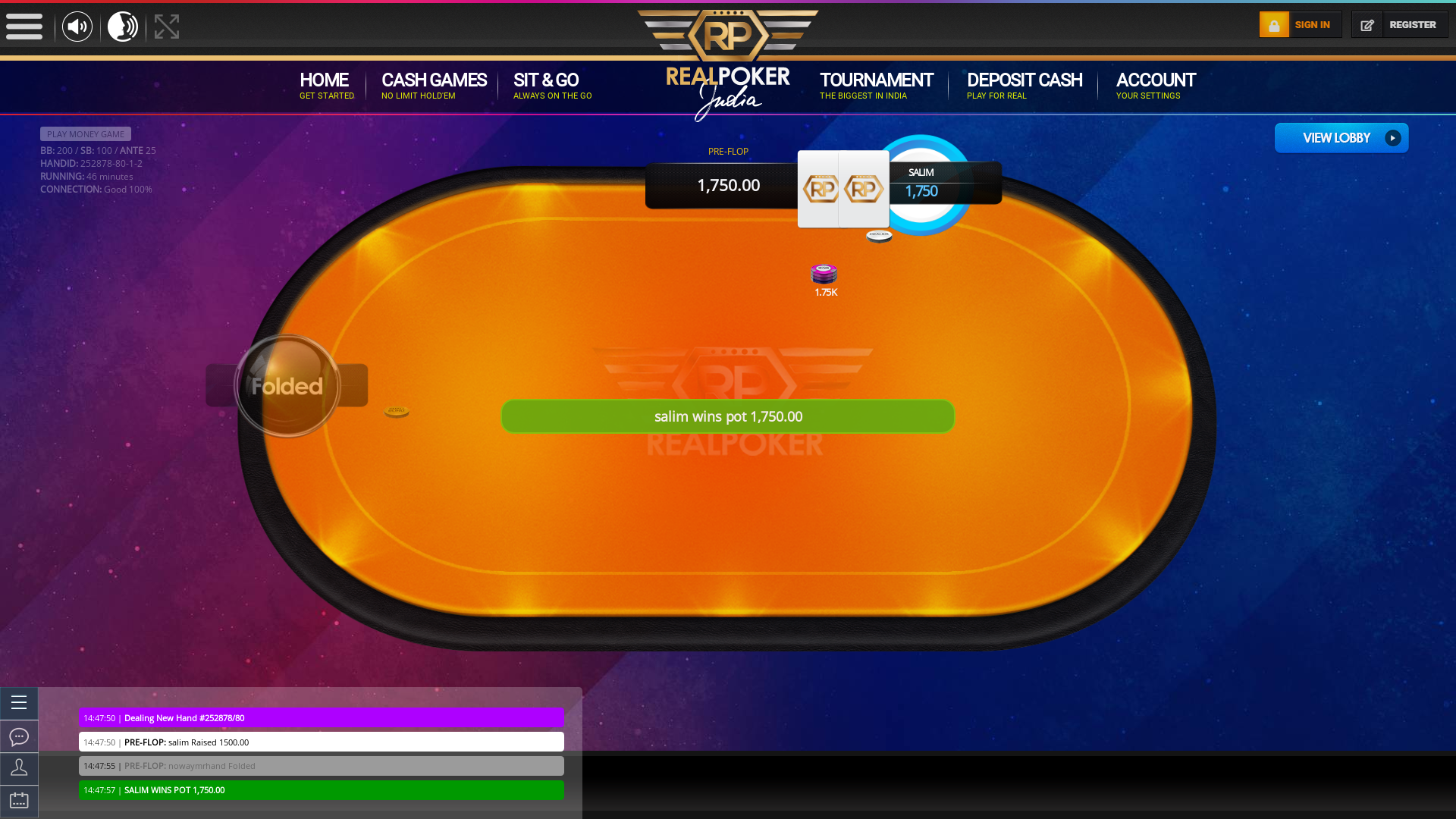 Indian online poker on a 10 player table in the 45th minute match up