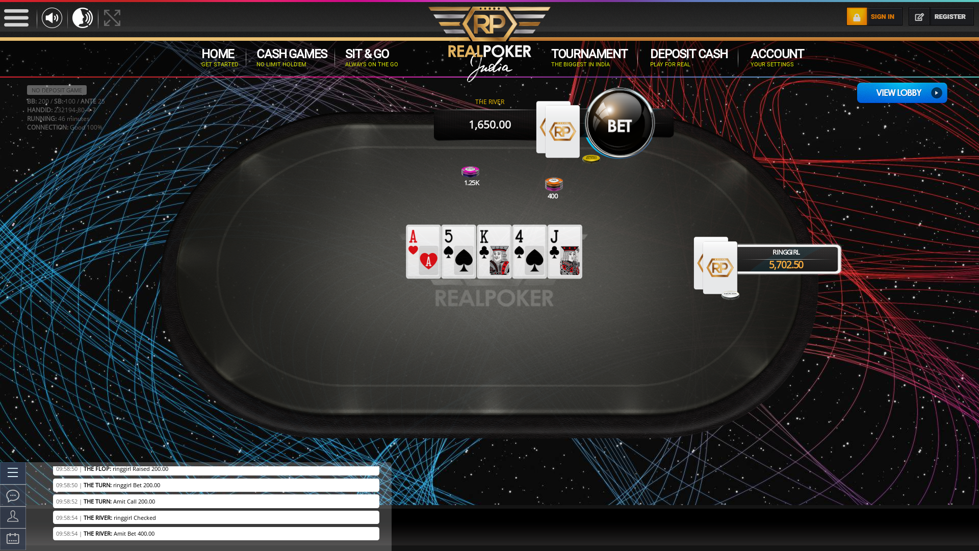 Indian online poker on a 10 player table in the 46th minute match up