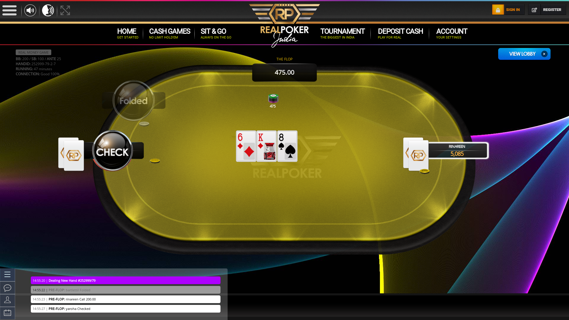 Indian online poker on a 10 player table in the 47th minute match up