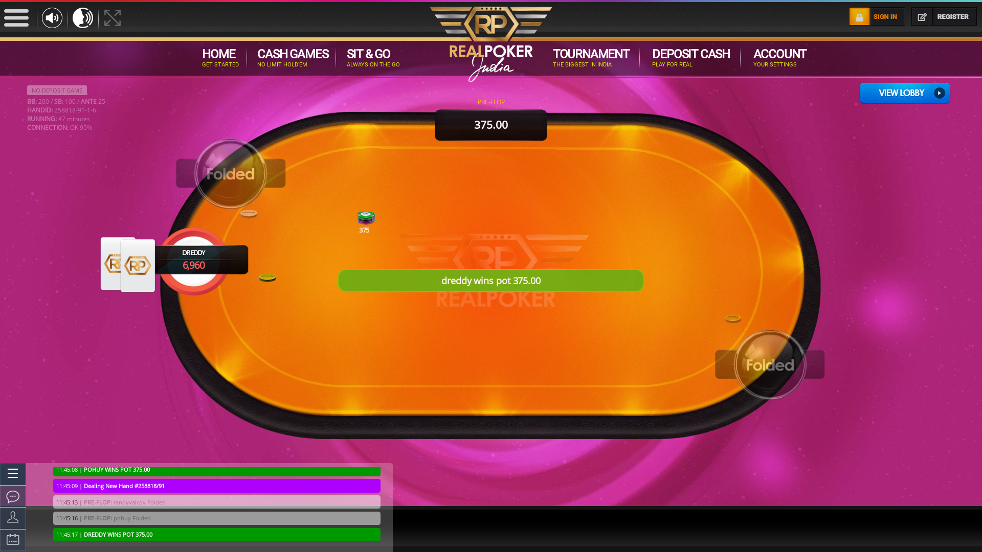Indian online poker on a 10 player table in the 47th minute match up