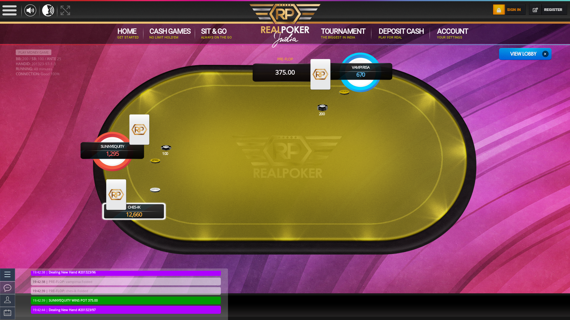 Indian online poker on a 10 player table in the 48th minute match up