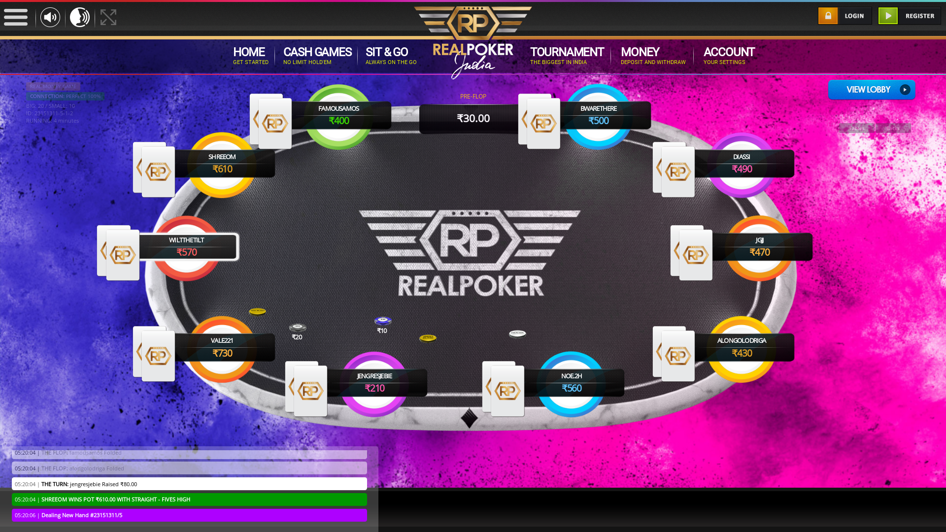 indian online poker on a 10 player table in the 4th minute match up