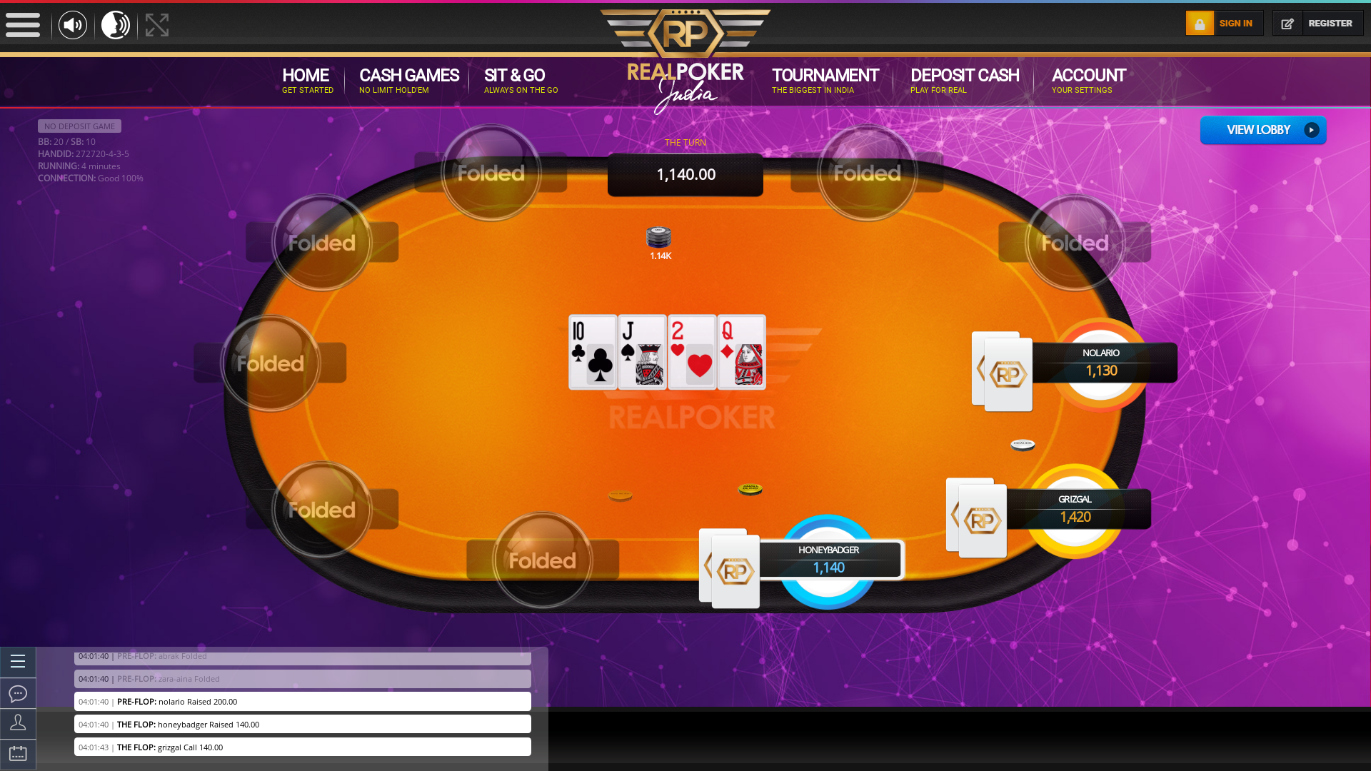 Indian online poker on a 10 player table in the 4th minute match up