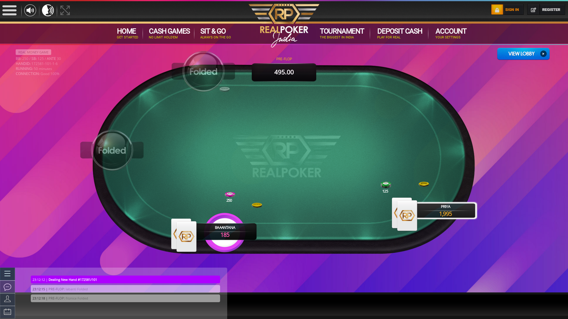 Indian online poker on a 10 player table in the 50th minute match up