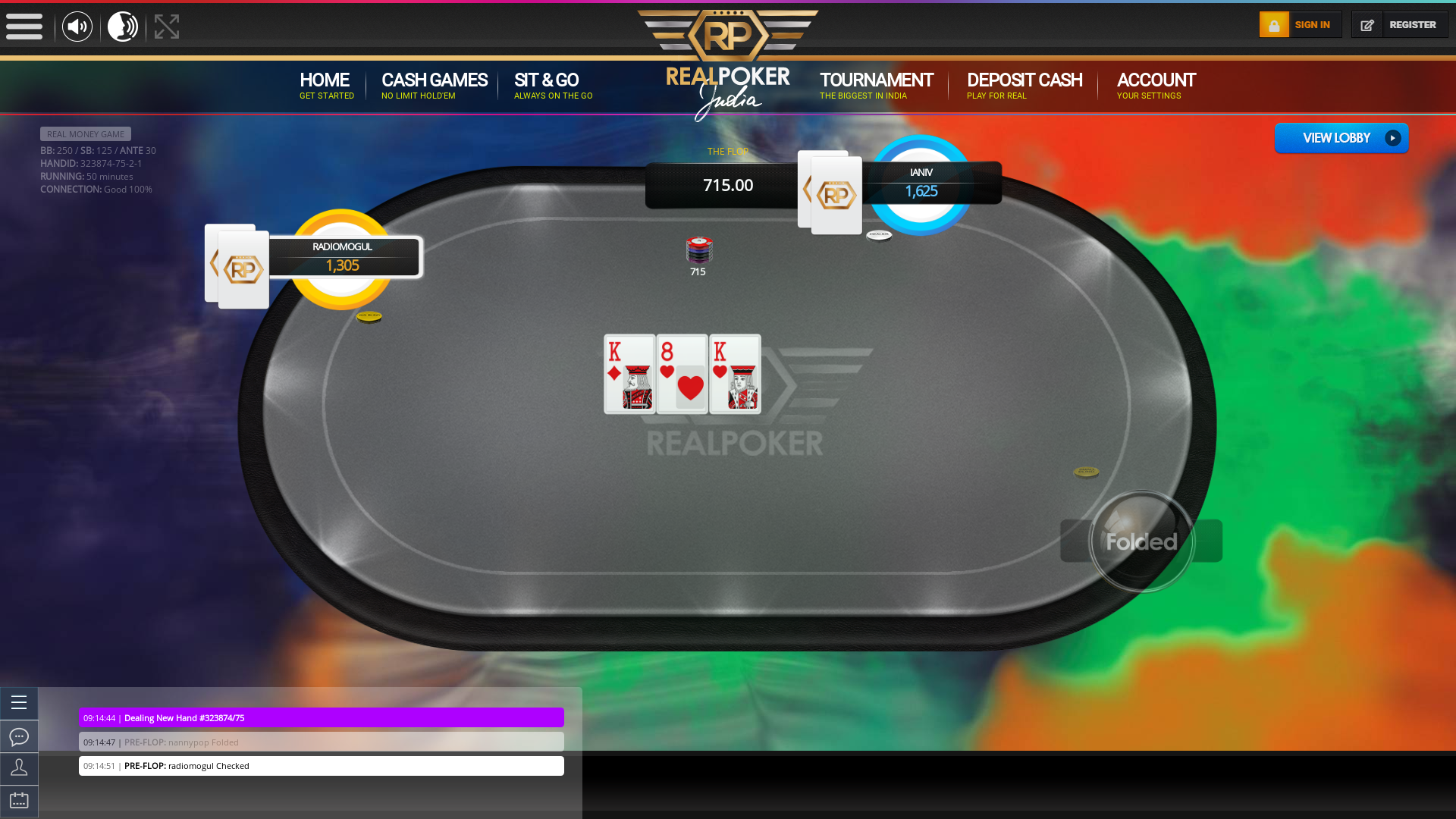 Indian online poker on a 10 player table in the 50th minute match up