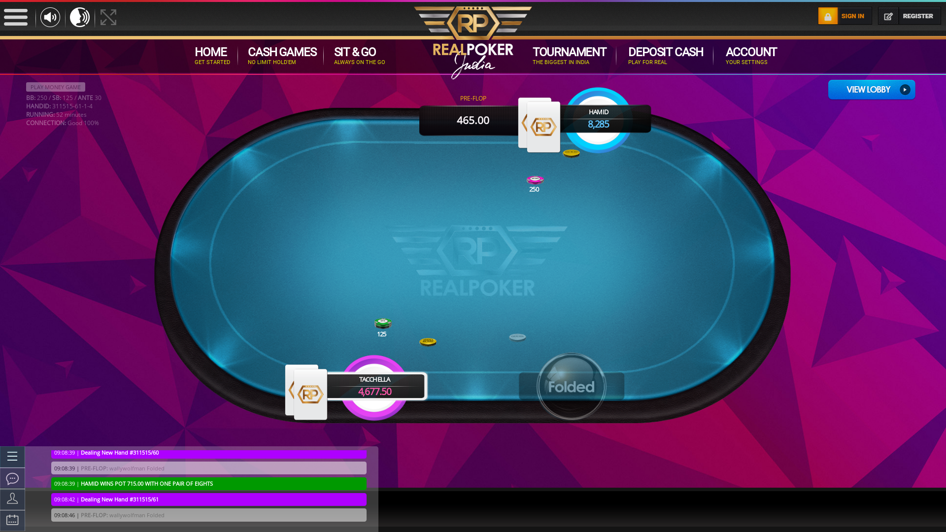 Indian online poker on a 10 player table in the 52nd minute match up