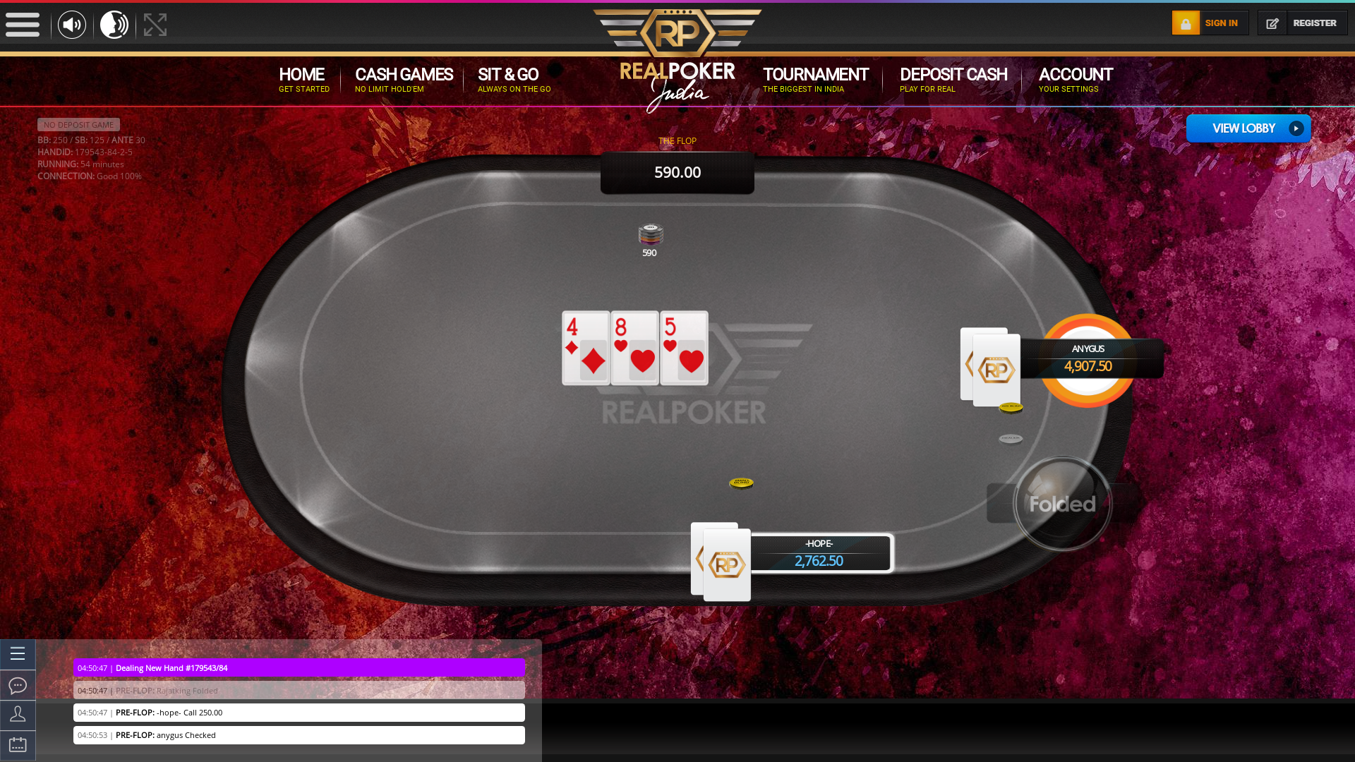 Indian online poker on a 10 player table in the 54th minute match up