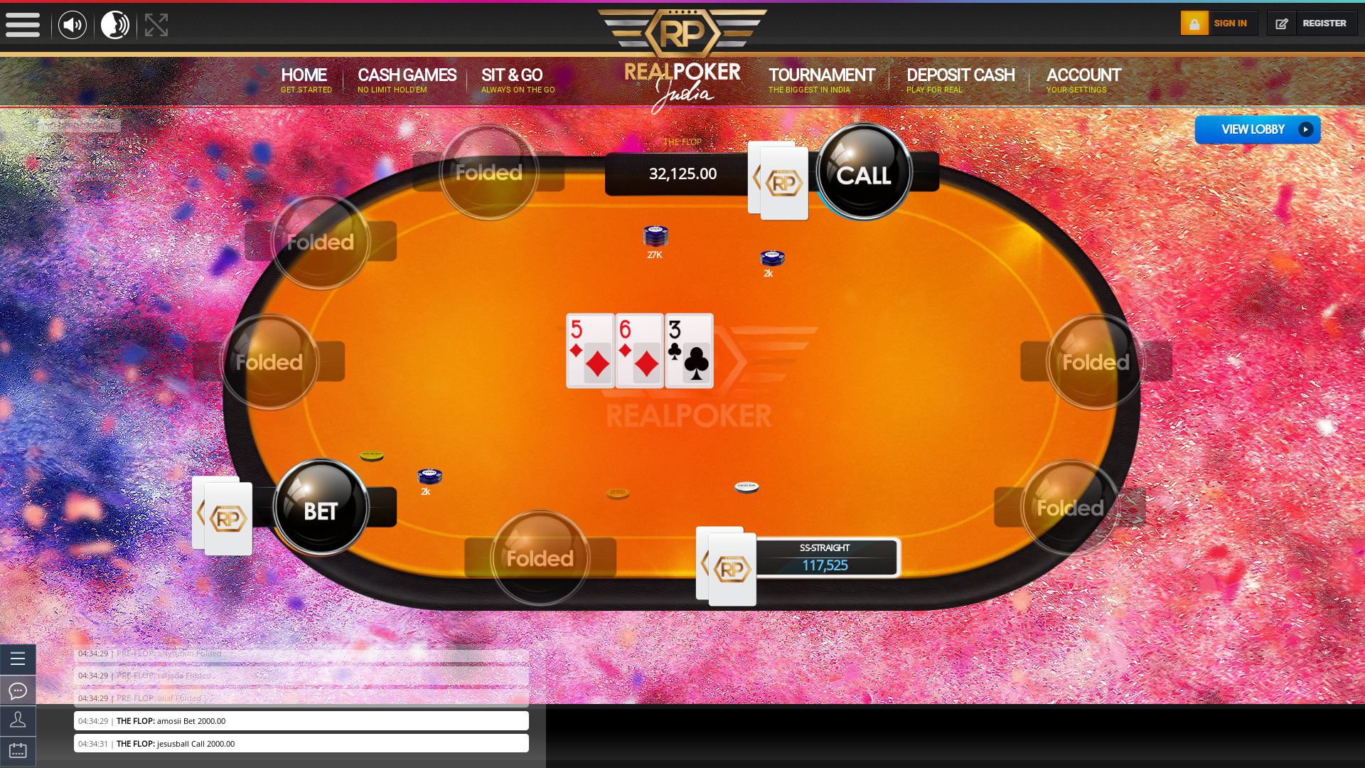 Indian online poker on a 10 player table in the 54th minute match up