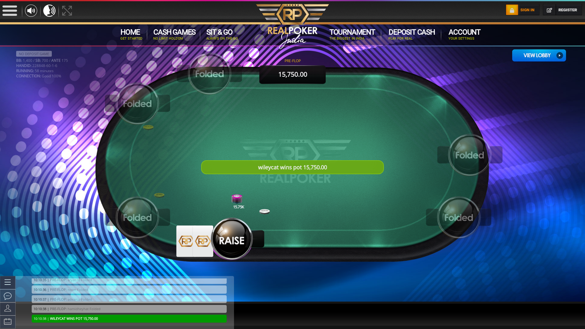 Indian online poker on a 10 player table in the 57th minute match up