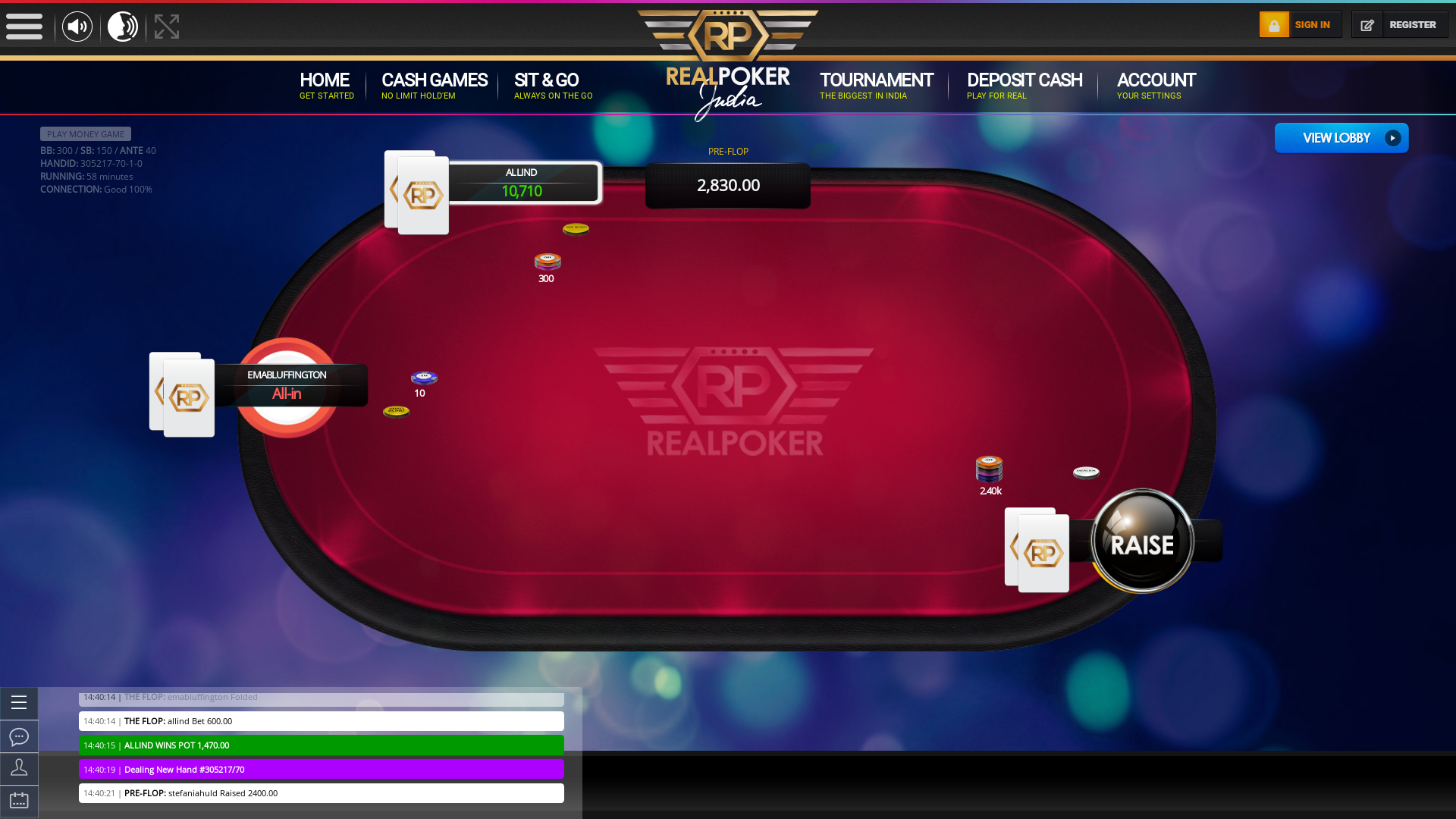 Indian online poker on a 10 player table in the 58th minute match up