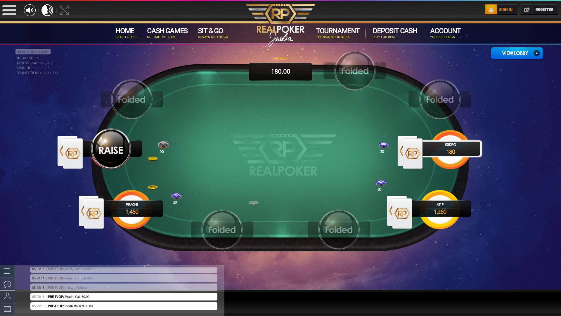 Indian online poker on a 10 player table in the 5th minute match up