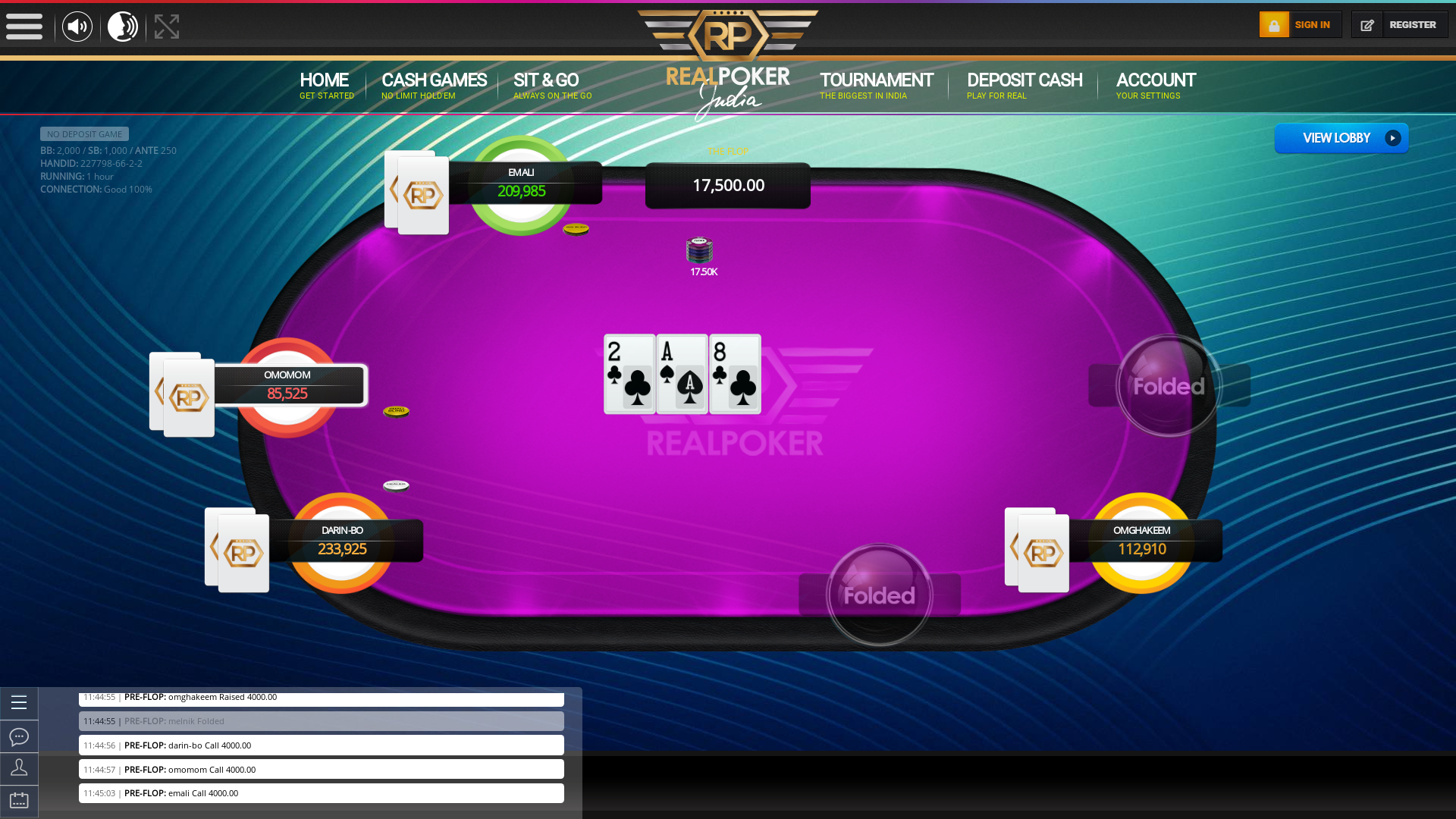 Indian online poker on a 10 player table in the 64th minute match up