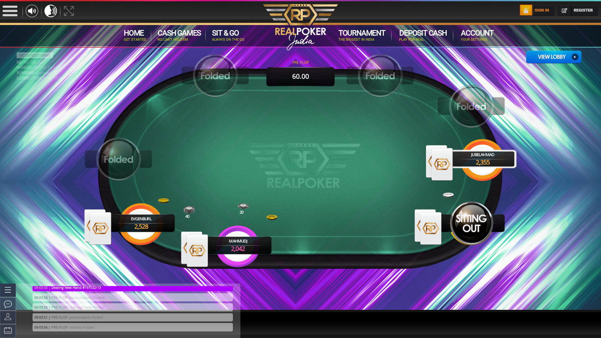 Indian online poker on a 10 player table in the 8th minute match up