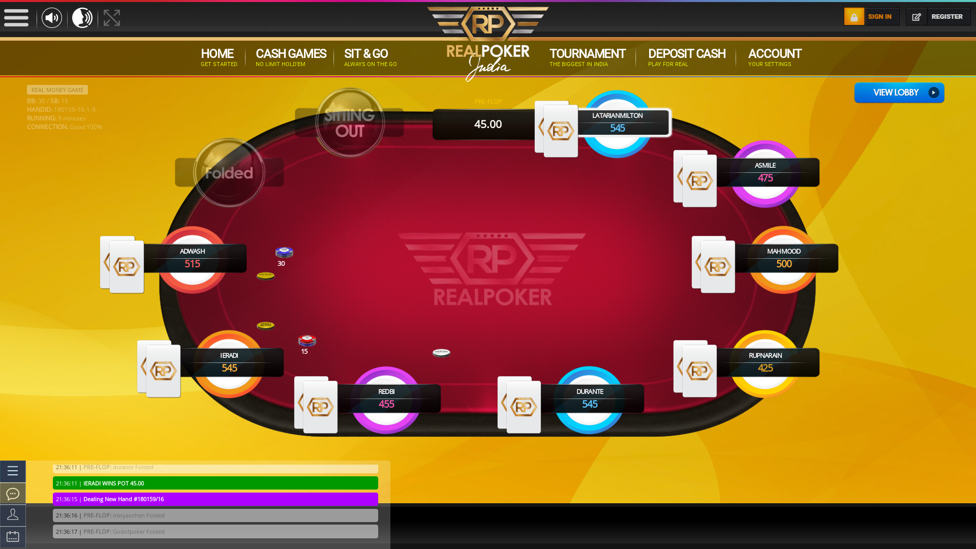 Indian online poker on a 10 player table in the 9th minute match up
