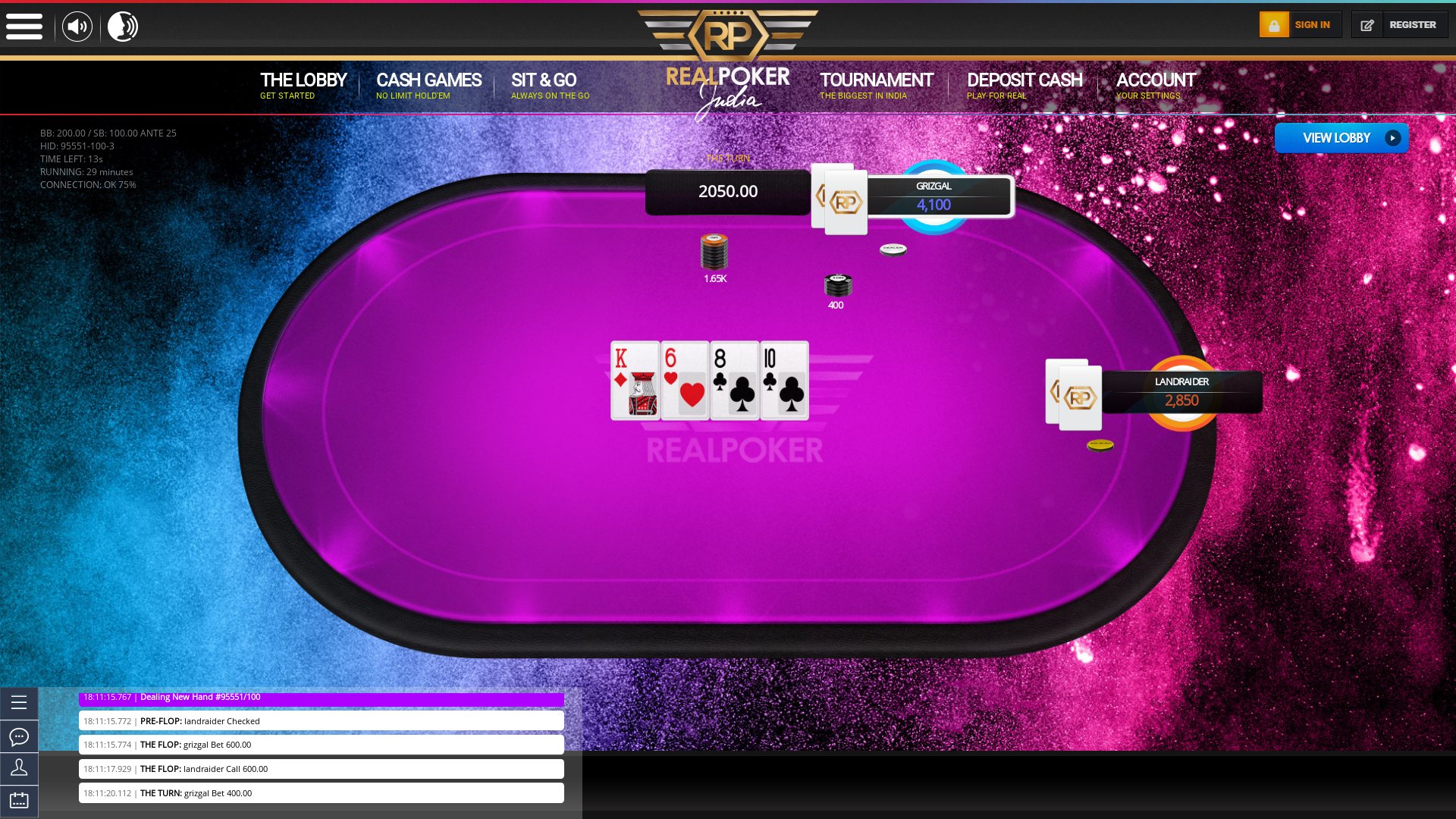 Indian online poker on a 6 player table in the 28th minute match up