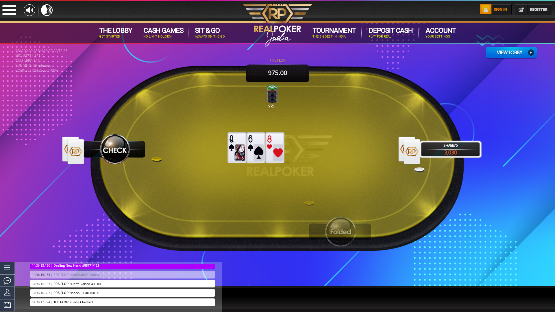 Indian online poker on a 6 player table in the 46th minute match up