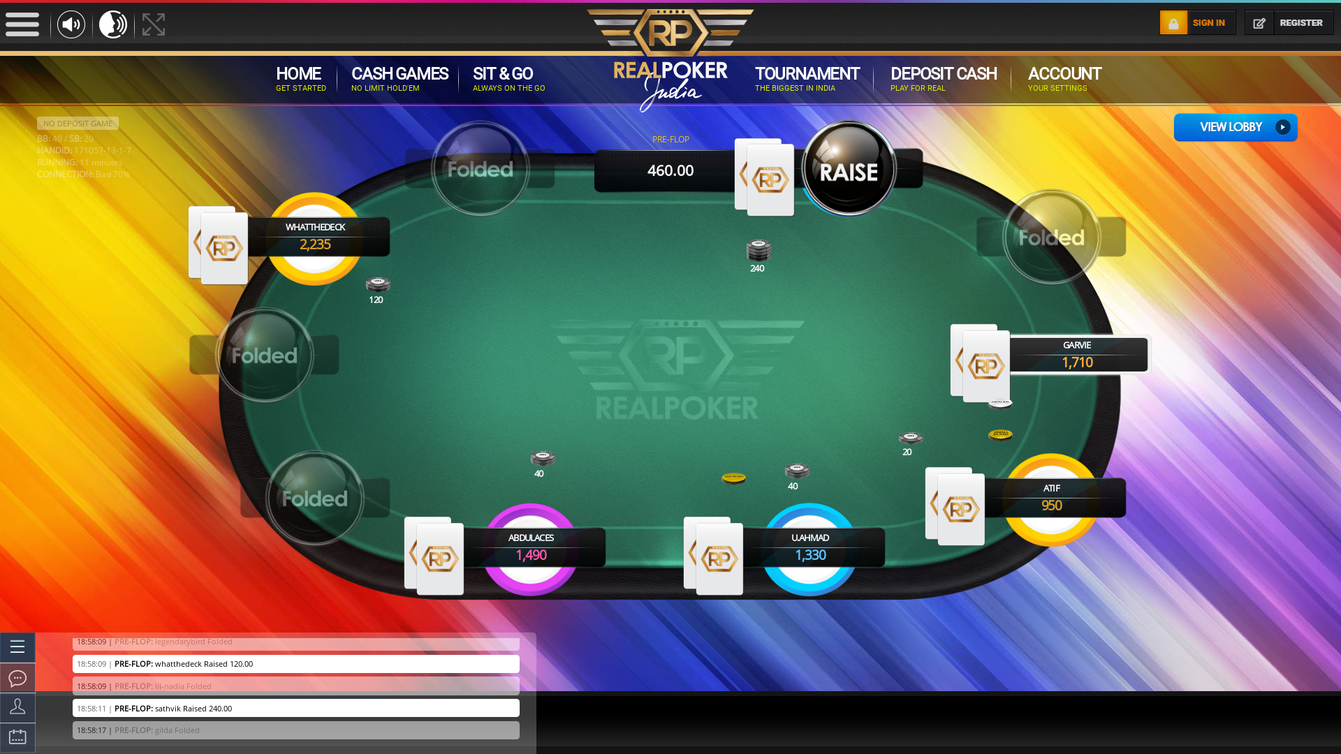 Indian poker on a 10 player table in the 11th minute