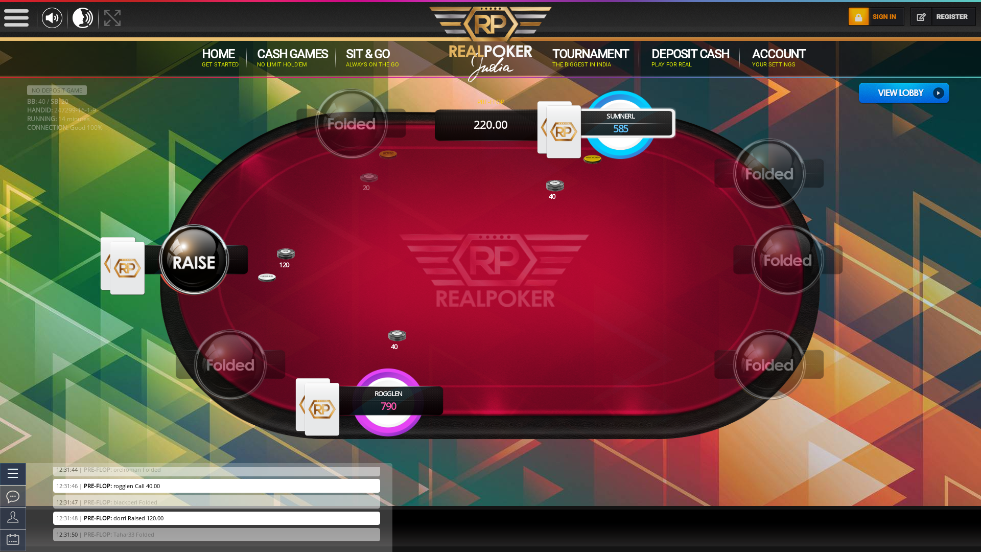 Indian poker on a 10 player table in the 14th minute