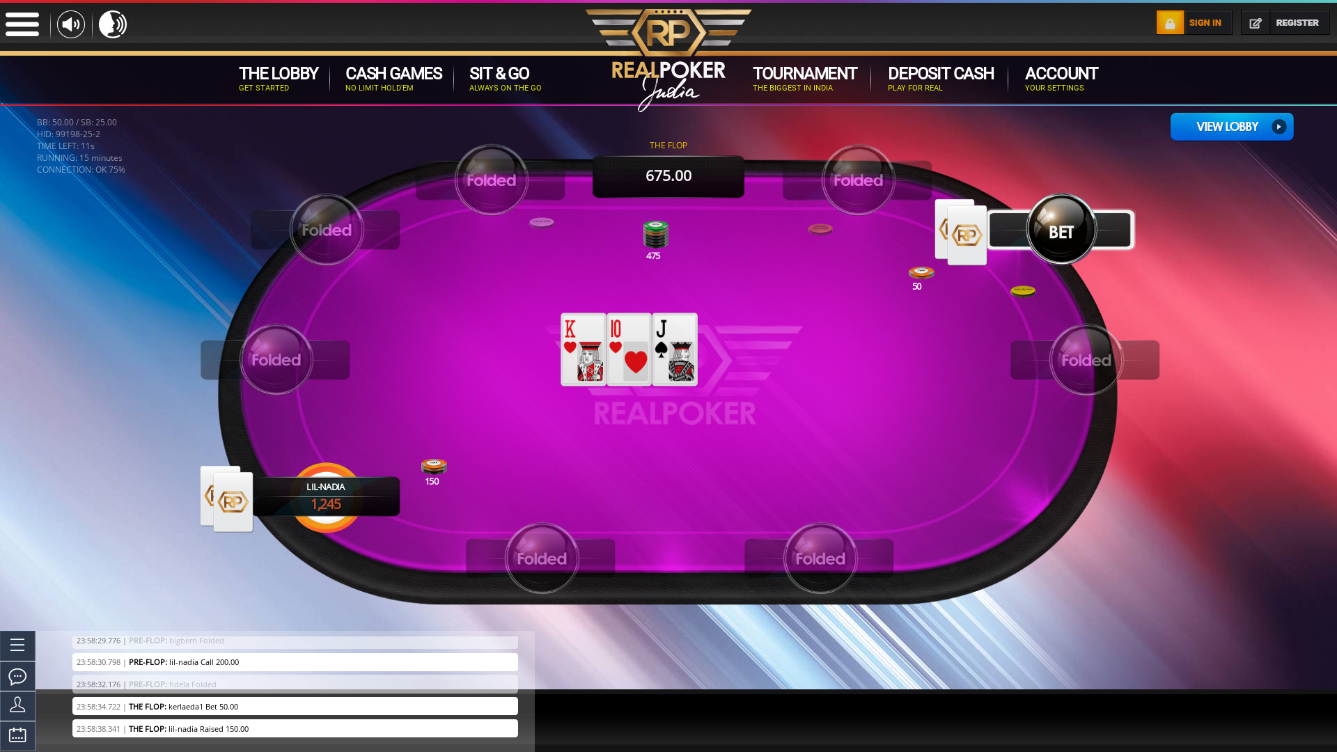 Indian poker on a 10 player table in the 15th minute