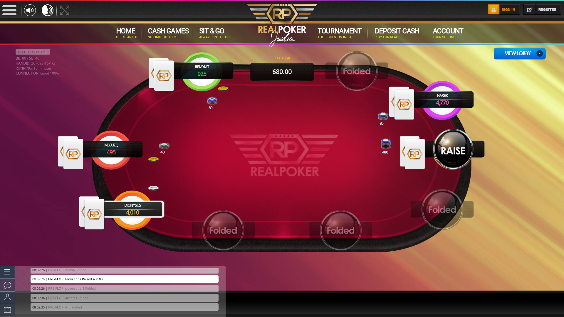 Indian poker on a 10 player table in the 16th minute