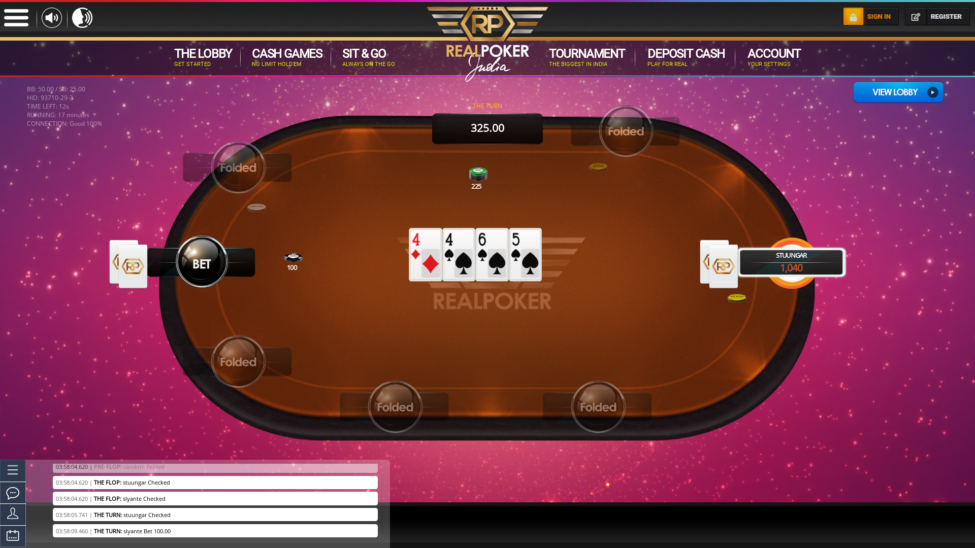 Indian poker on a 10 player table in the 17th minute