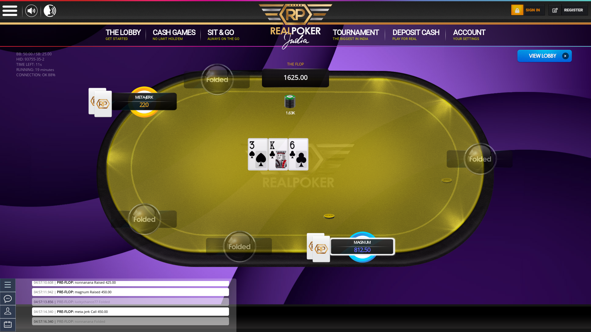 Indian poker on a 10 player table in the 18th minute
