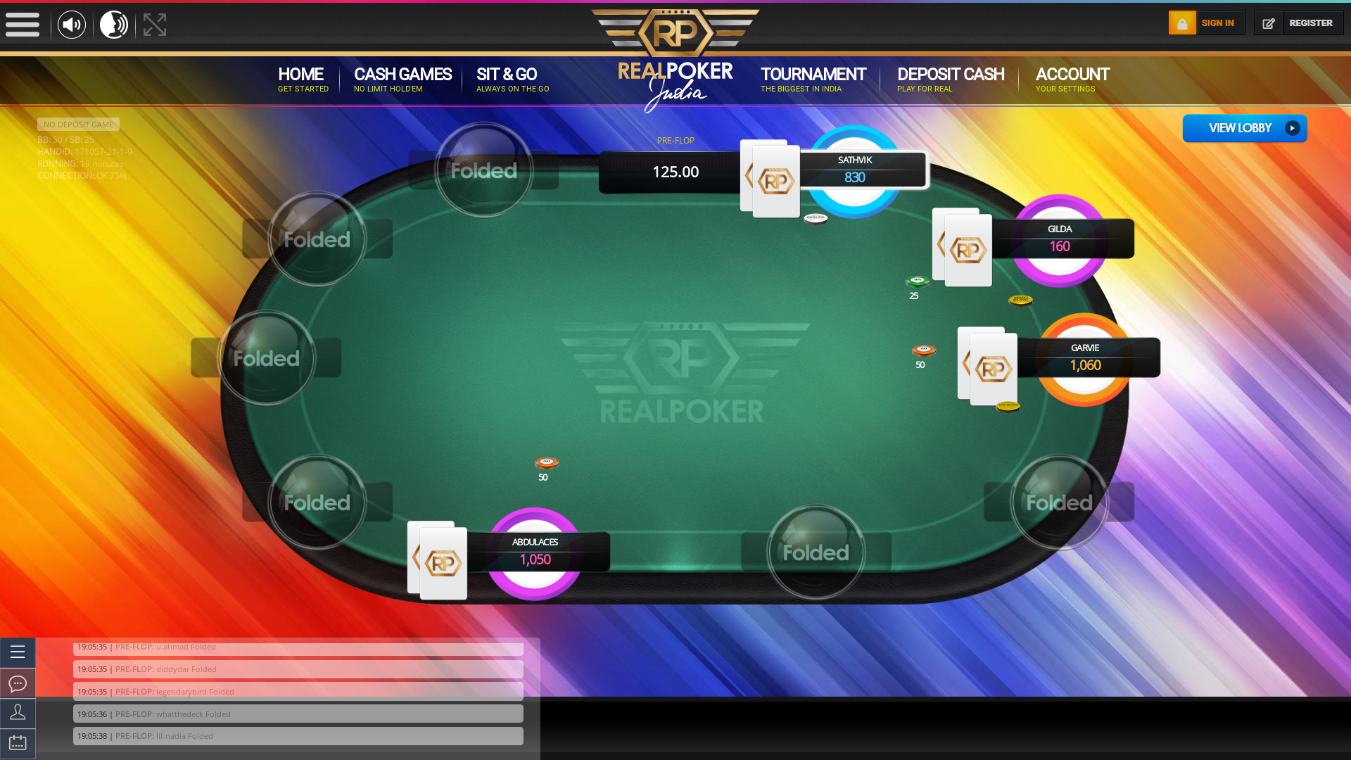 Indian poker on a 10 player table in the 19th minute