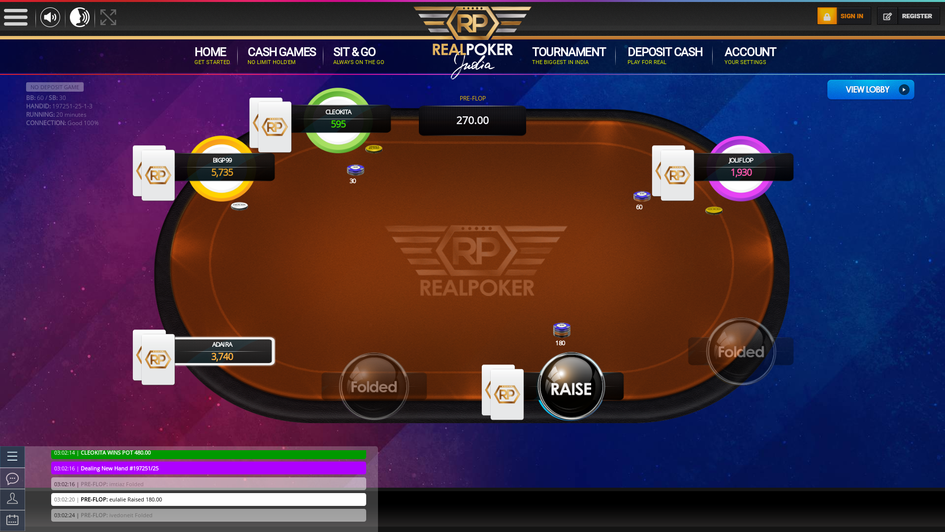 Indian poker on a 10 player table in the 20th minute