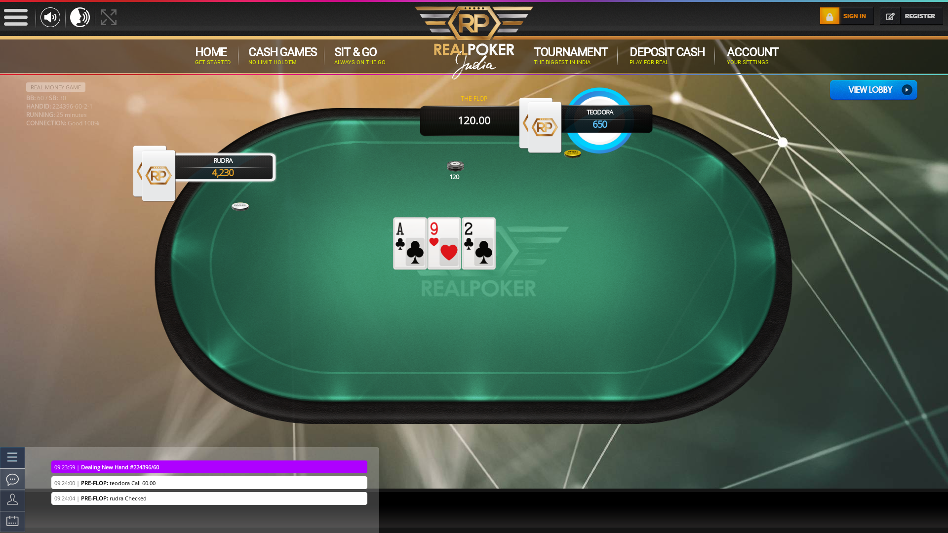 Indian poker on a 10 player table in the 24th minute